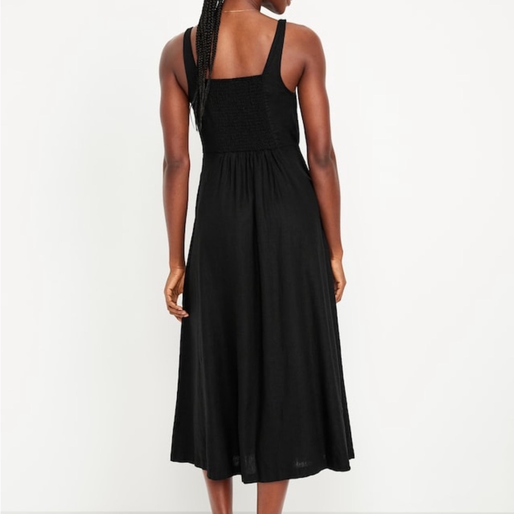 Old Navy Linen Blend Sweetheart Neckline Fit & Flare Black Maxi Dress - Picture 2 of 9
